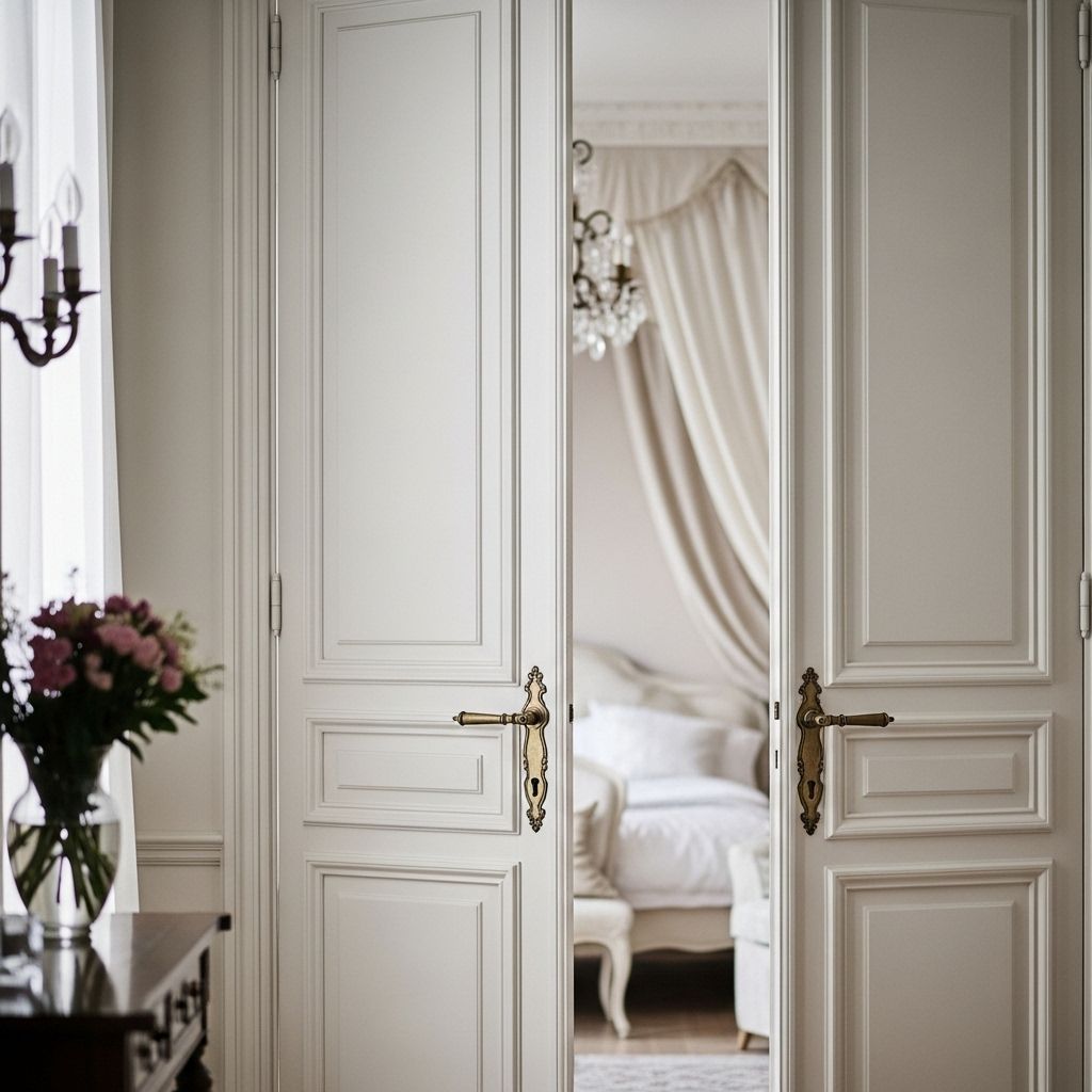 Elegant double swing doors as master bedroom entry