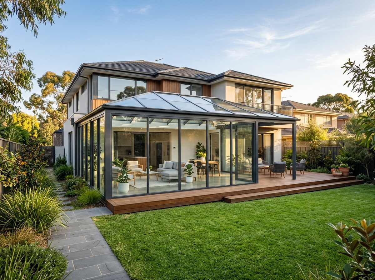 Large outdoor glass room Melbourne home