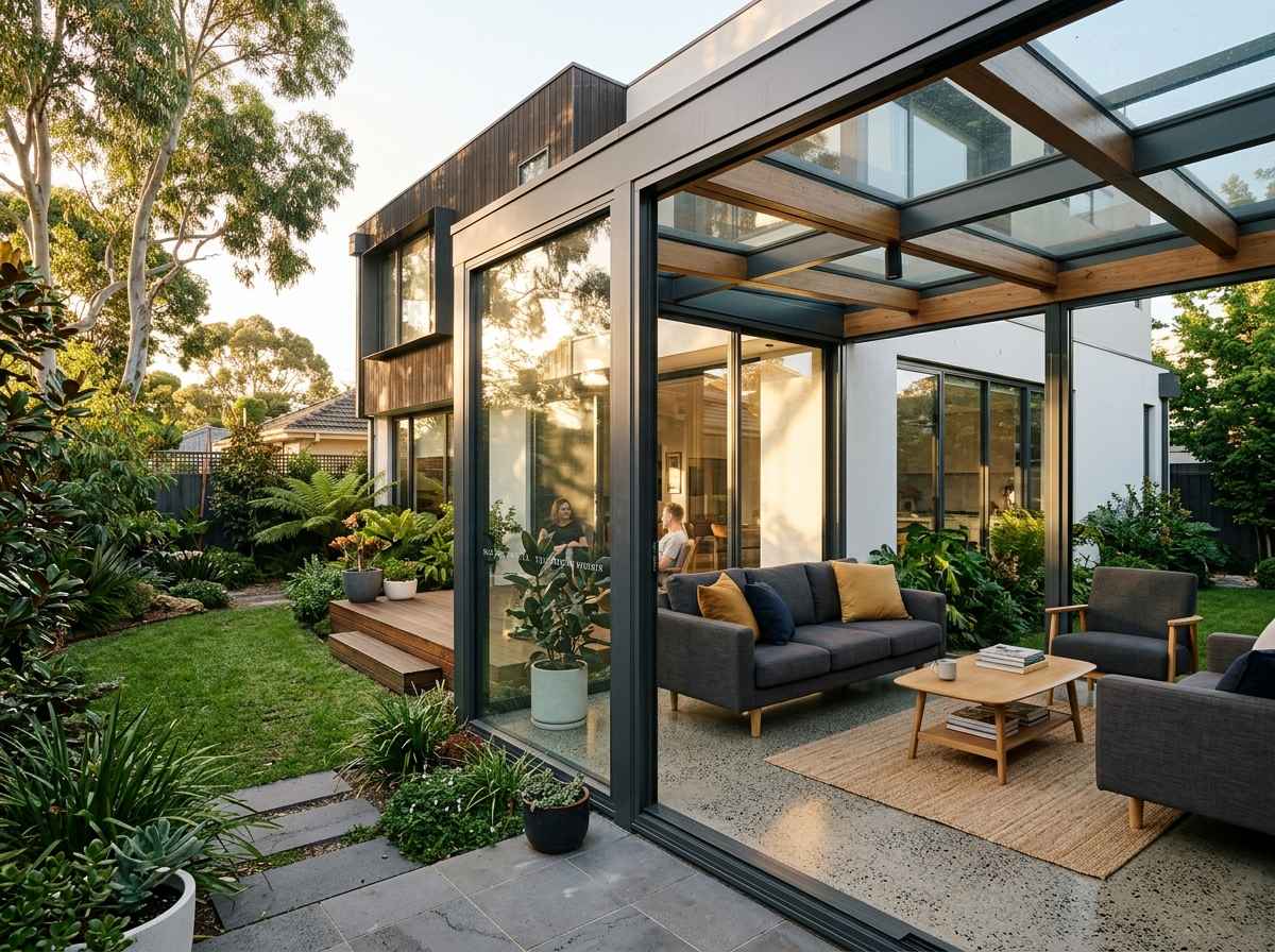 Custom glass sunroom extension Melbourne backyard