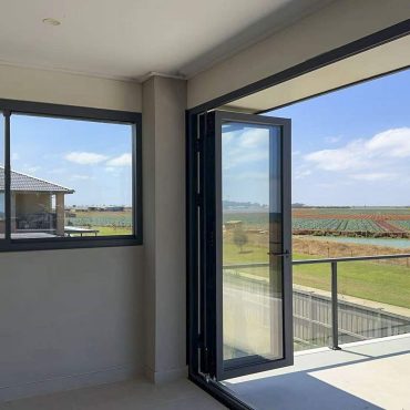 Modern outdoor space with sliding glass doors