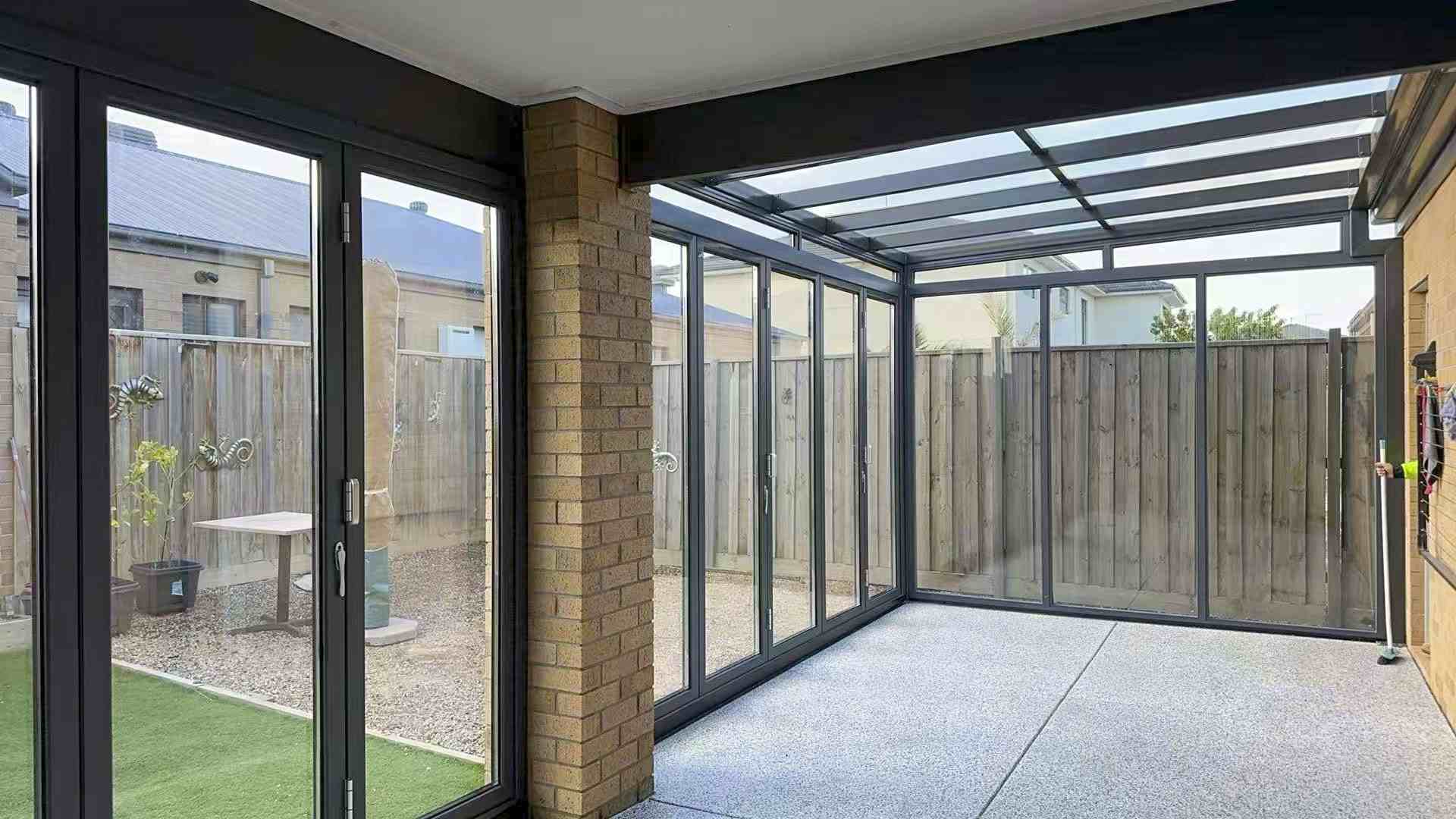 Corner sliding door with no corner post — two walls of glass