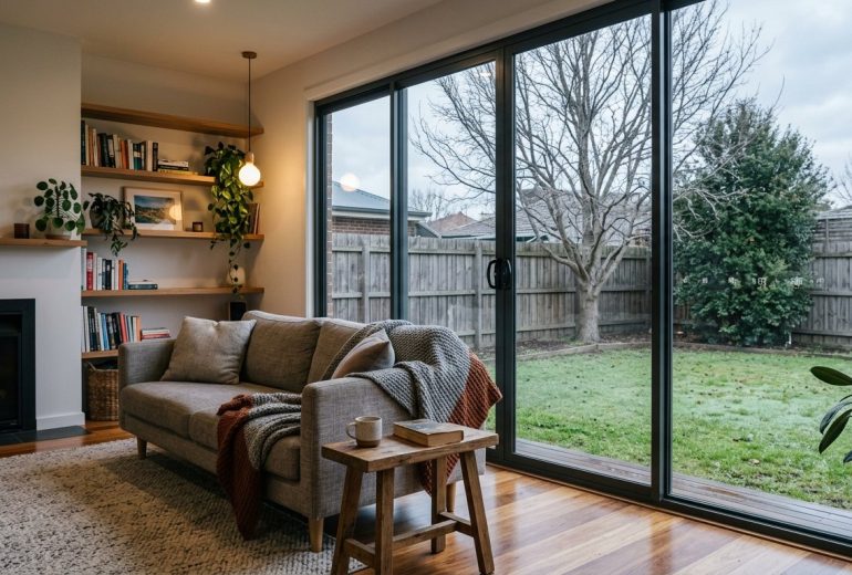 Double-Glazed-Window-With-Thermal-Break-Aluminium-Frame-In-A-Melbourne-Suburban-Home-On-An-Overcast-Winter-Morning
