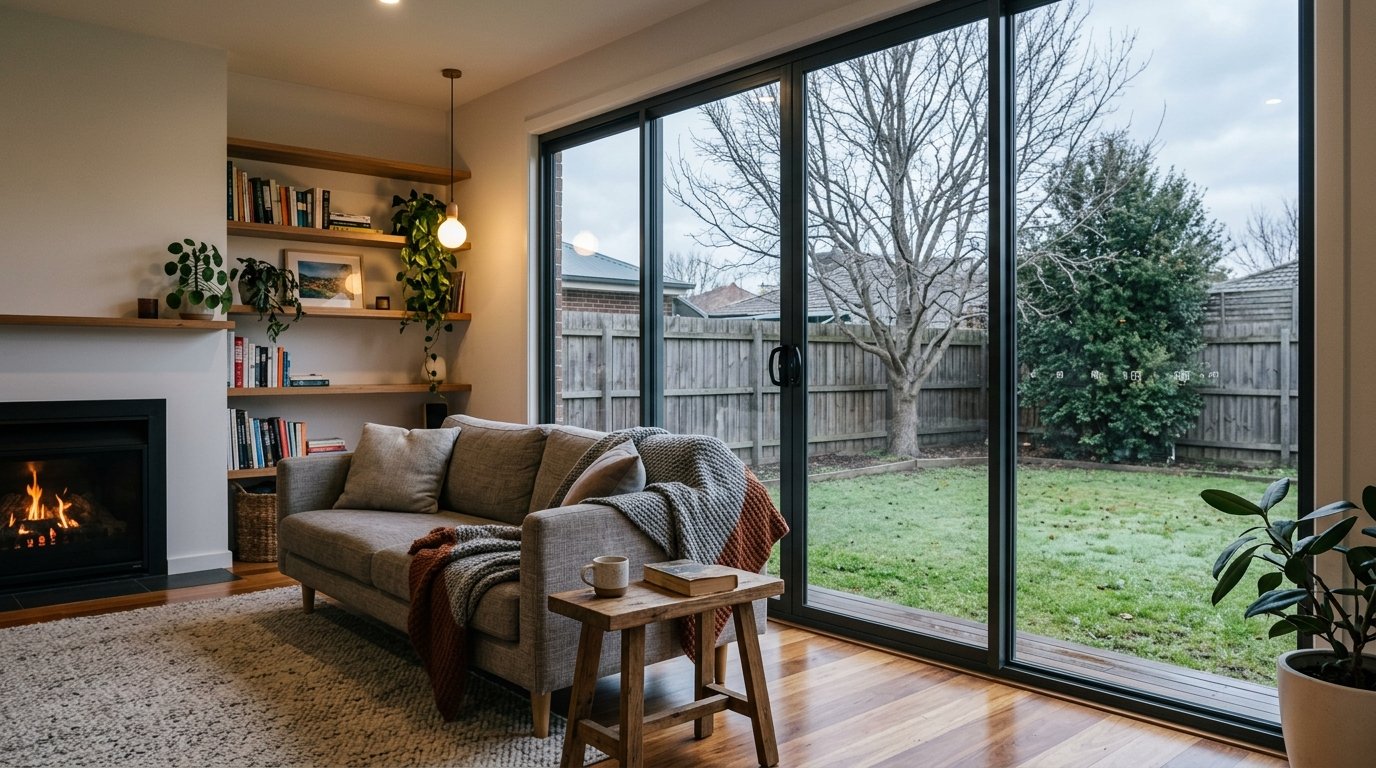 Double-Glazed-Window-With-Thermal-Break-Aluminium-Frame-In-A-Melbourne-Suburban-Home-On-An-Overcast-Winter-Morning