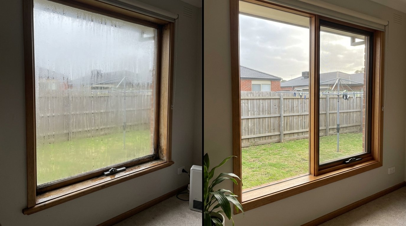 Before-And-After-Comparison-Of-Single-Glazed-Window-With-Condensation-Versus-Double-Glazed-Window-Clear-In-Melbourne-Suburban-Home