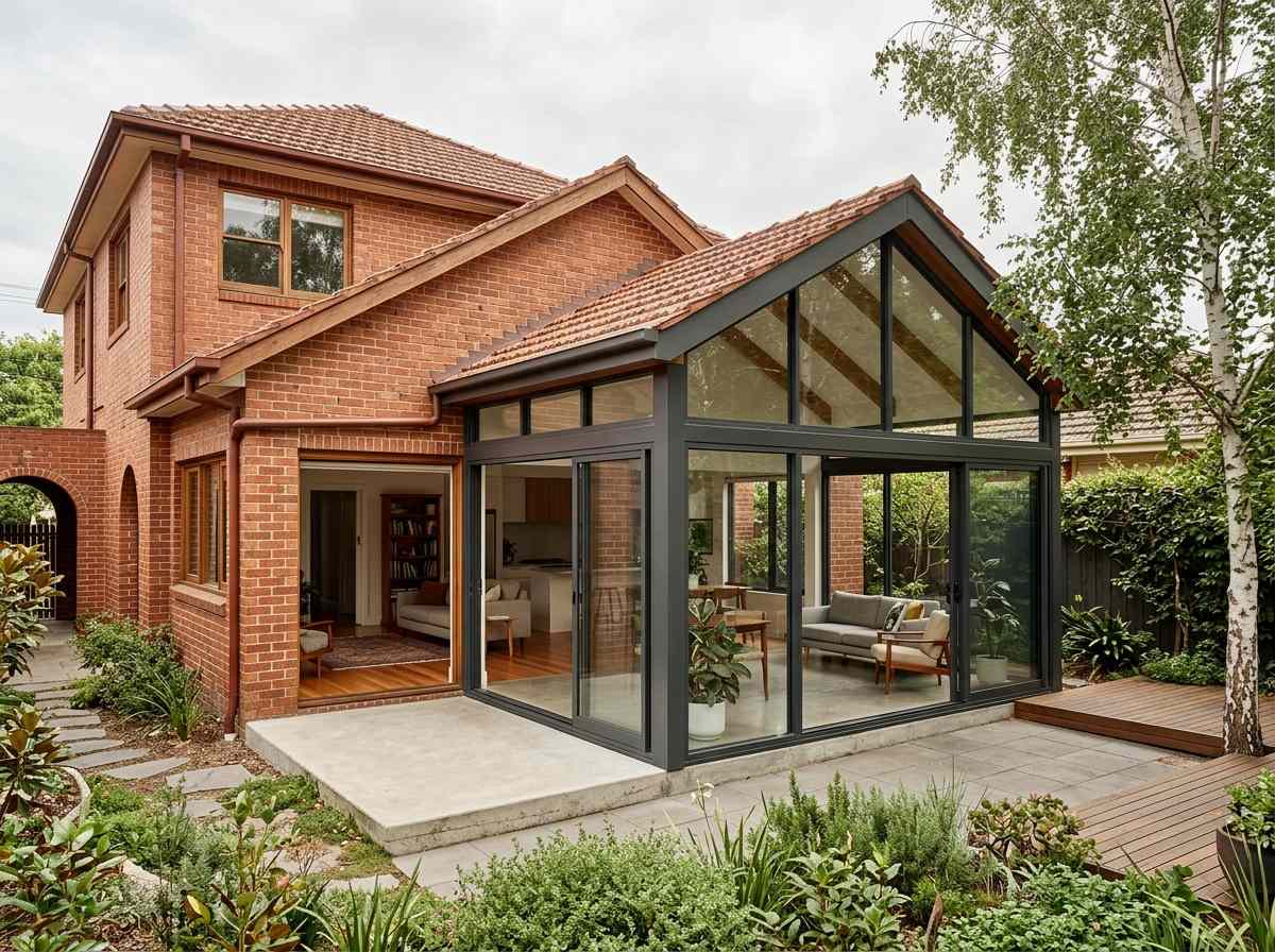 Permanent enclosed sunroom extension structurally connected to Melbourne home