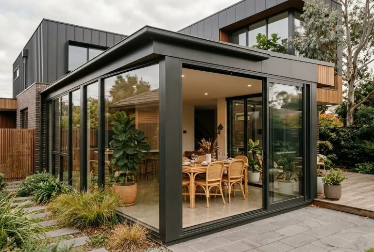 insulated-sunroom-extension-on-melbourne-suburban-home-with-double-glazed-glass-walls-and-charcoal-aluminium-frames