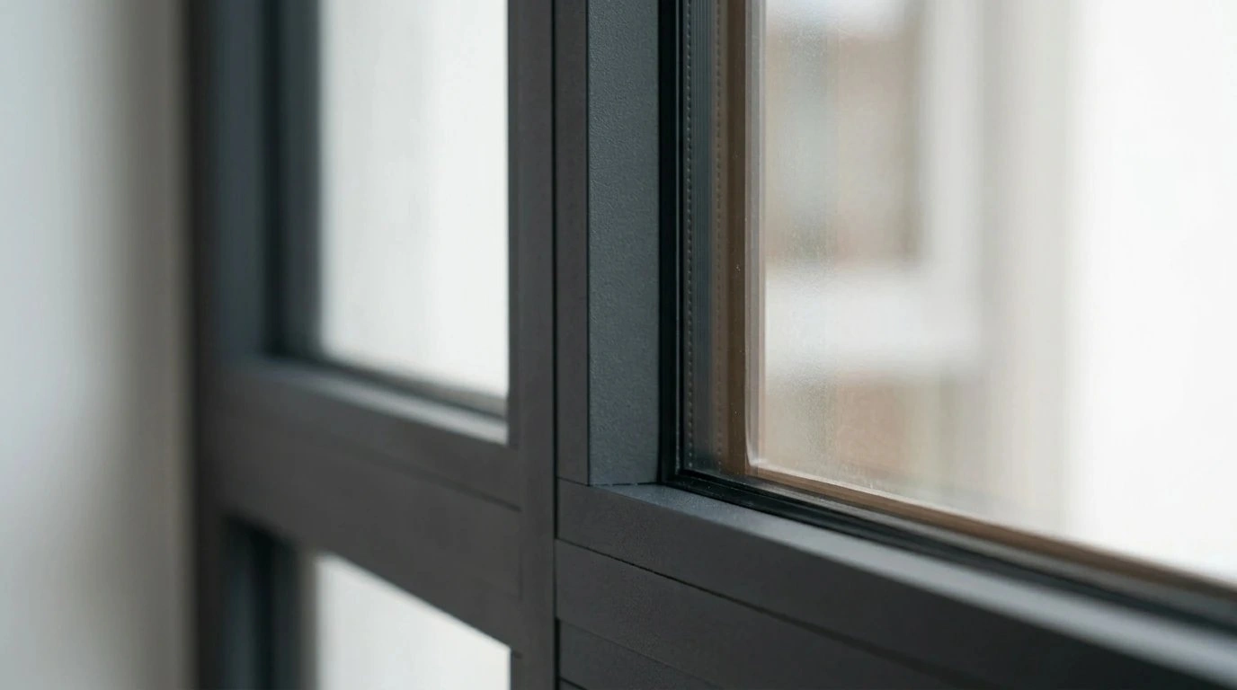 close-up-of-double-glazed-glass-panel-with-thermally-broken-aluminium-frame-in-melbourne-sunroom-installation