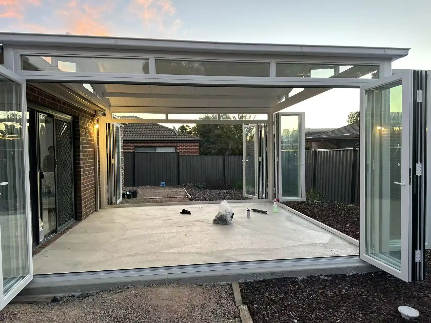 Sunroom extension part-way through installation